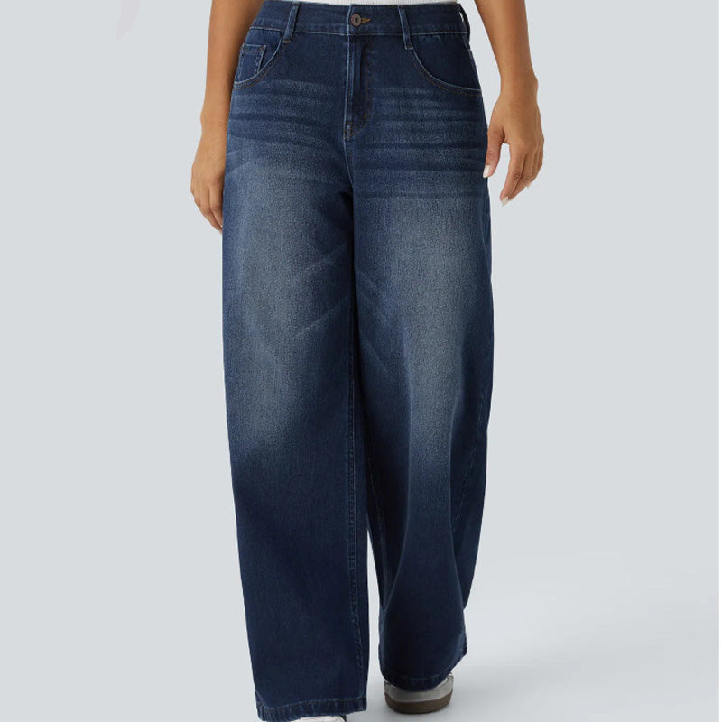 Damejeans med vid benvidde og lommer