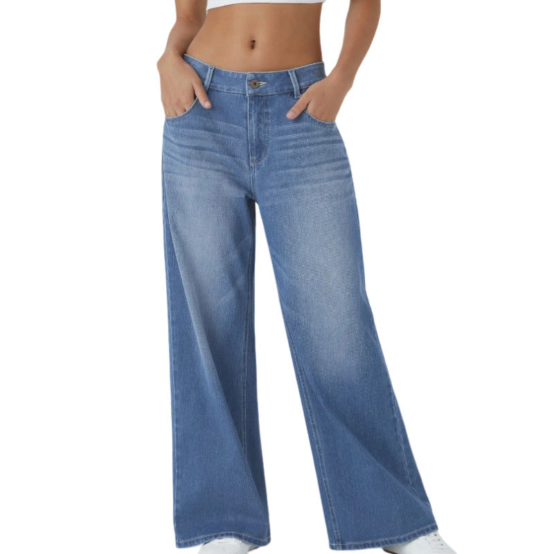 Damejeans med vid benvidde og lommer